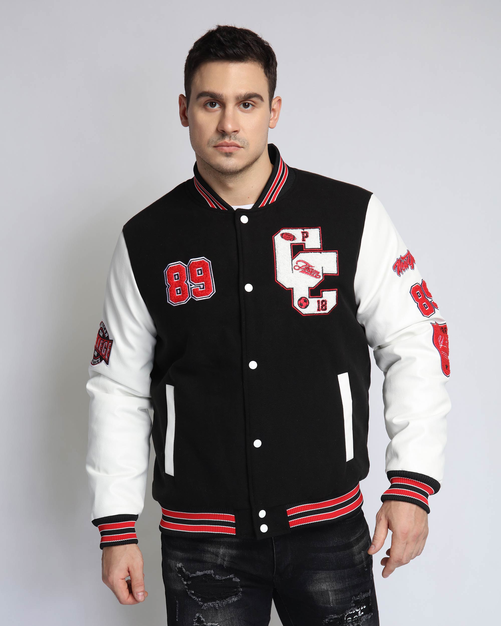 Contemporary Cool: Men's Baseball Bomber Jacket With Contrast Sleeves 