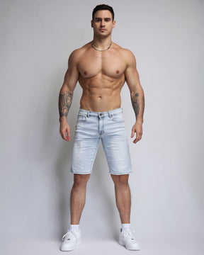 Light Wash Blue Short Jeans with Small Ripped