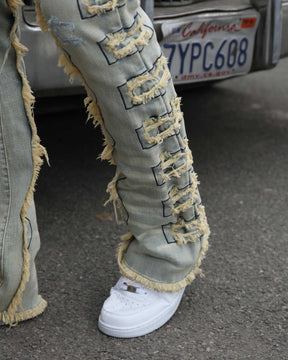 Vintage Blue Flared Jeans with Tassel