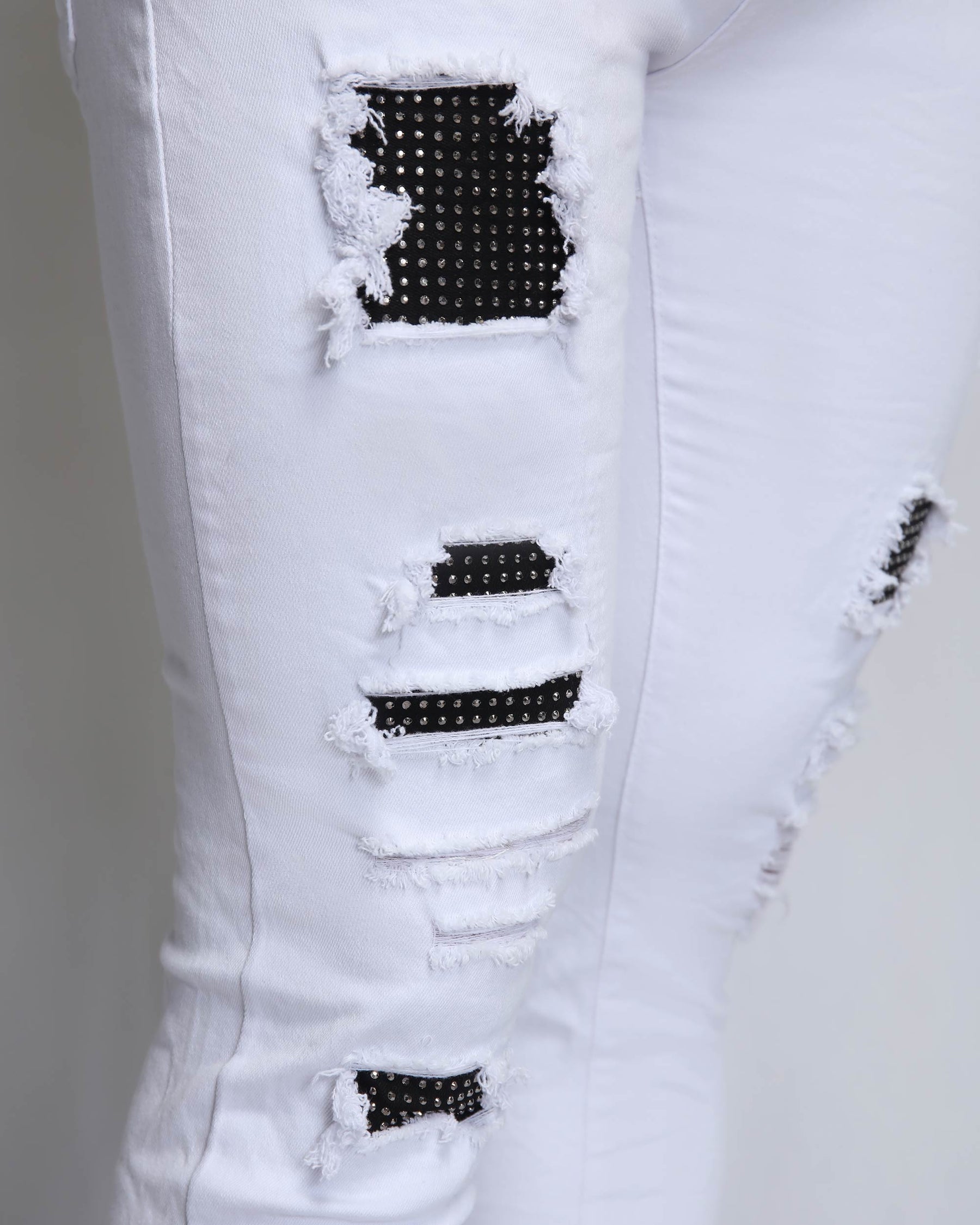 White Ripped Jeans with Dimond Patch