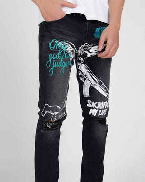 Black Slim Fit Jeans with Graffiti