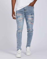 Light Wash Blue Rip & Repair Jeans with Embroidered