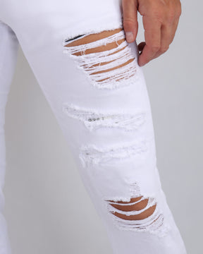 Irregular Ripped White Jeans with Pink Patches