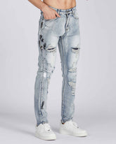 Distressed Blue Jeans with Faded Spray Painted