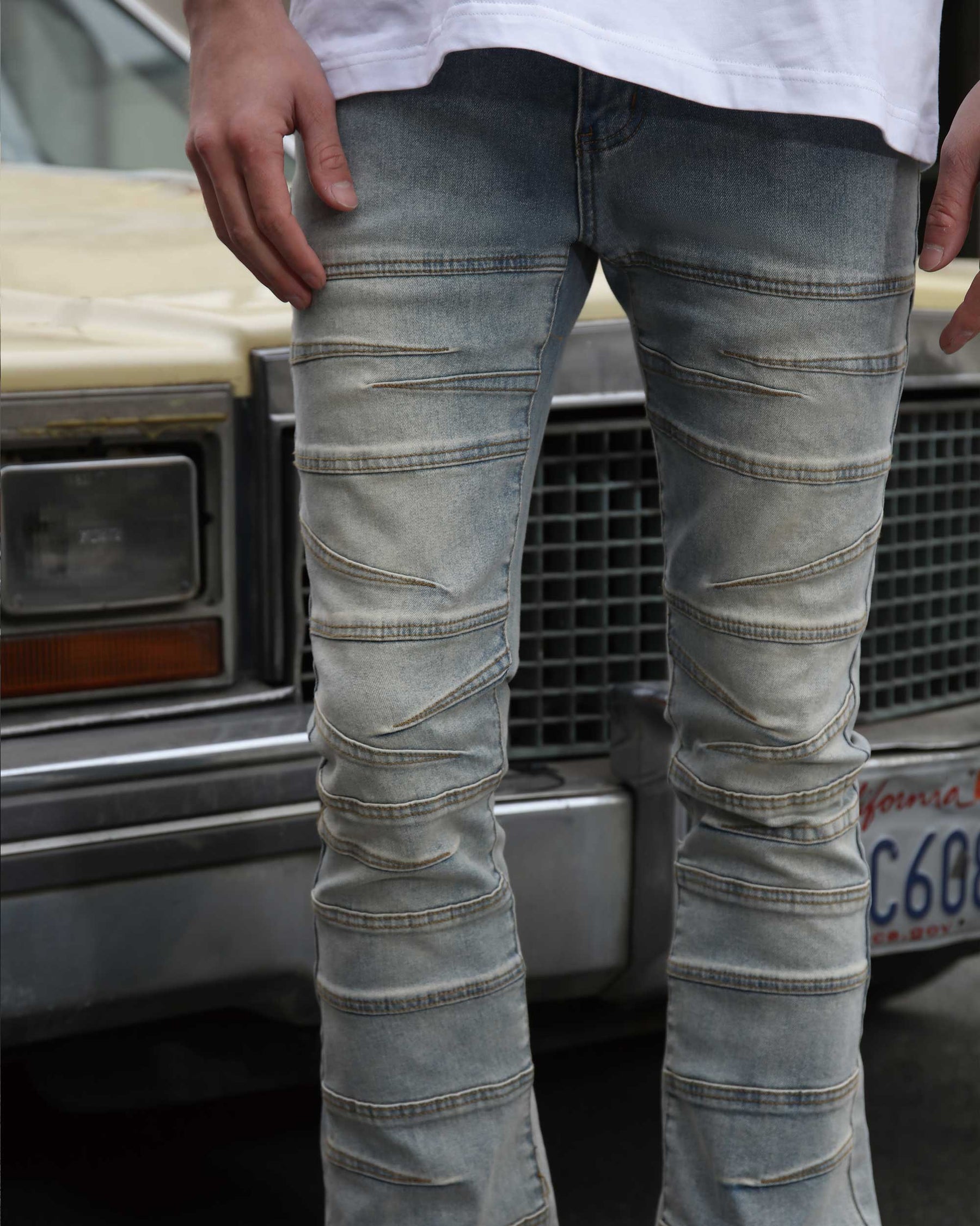 Vintage Distressed Slim Fit Blue Jeans