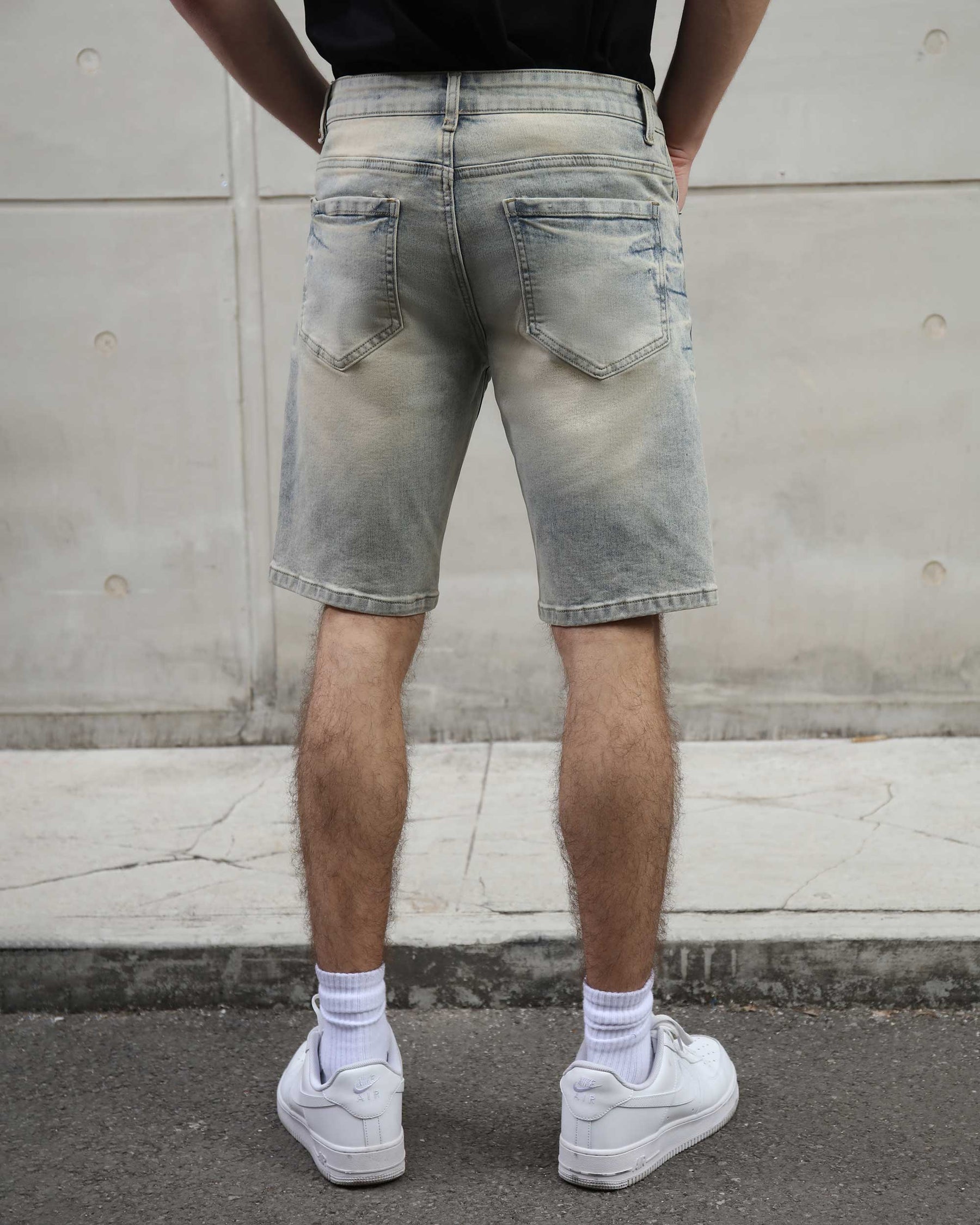 Retro Distressed Blue Denim Shorts with Street Graffiti