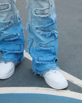 Flare Jeans in Gradient Blue with Fringe