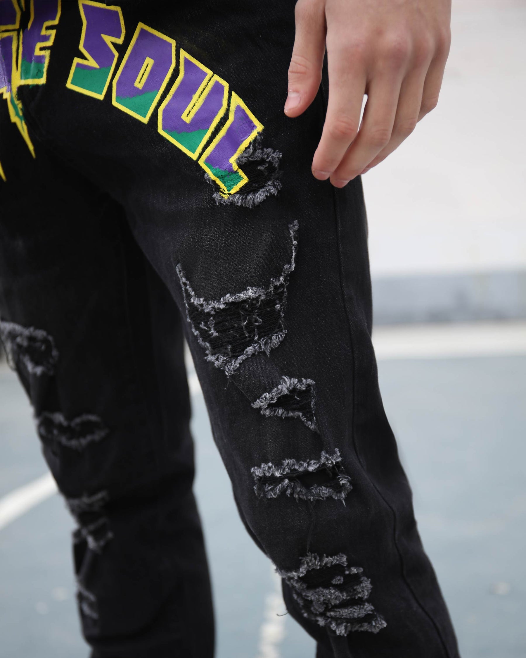 Black Graffiti Letters Ripped Slim-fit Jeans