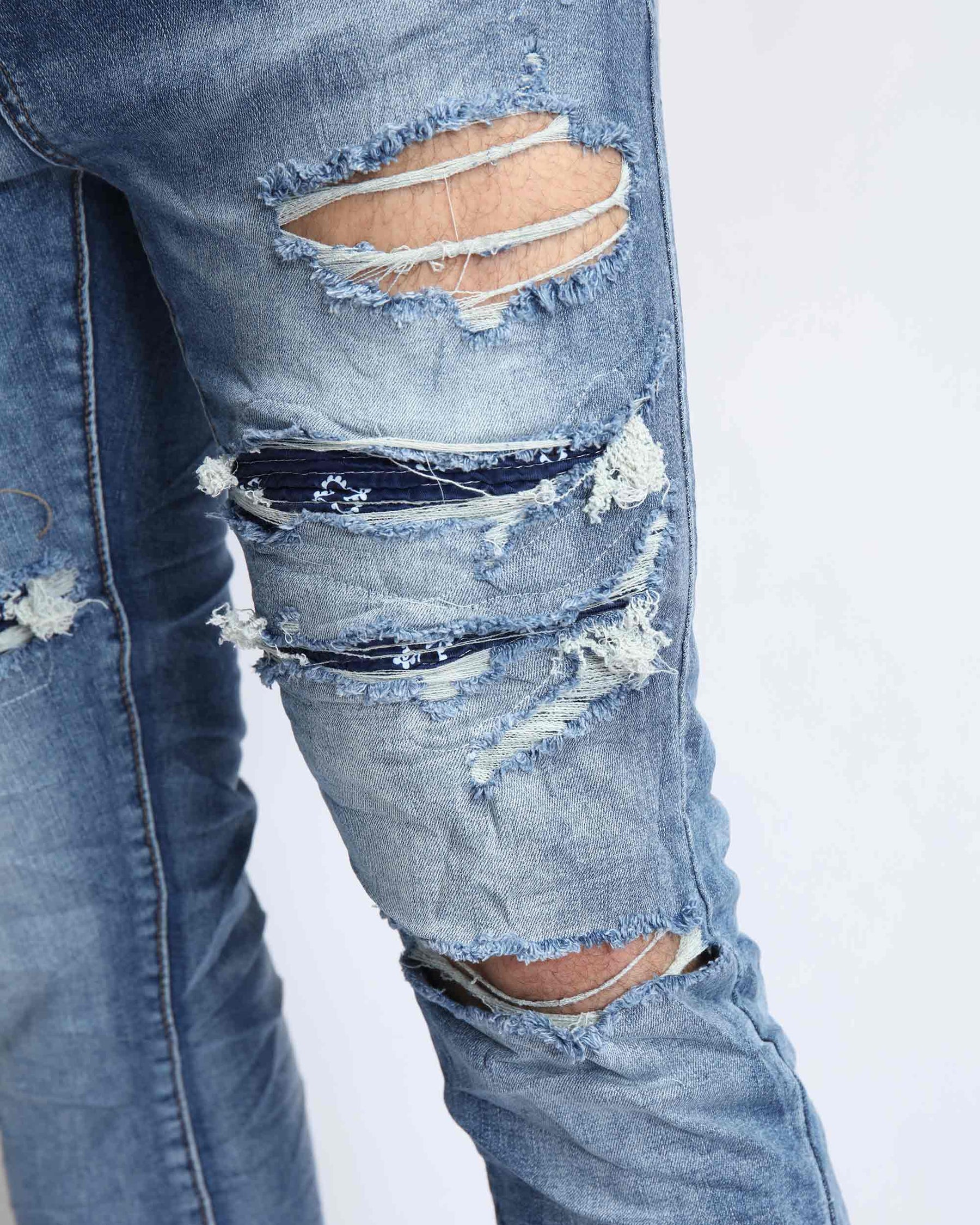 Cashew Blossom Patch Blue Ripped Jeans