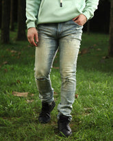 Distressed Blue Ripped Jeans with spray-painted-Mexico Local Delivery