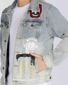 Distressed Blue Denim Jacket with Art Painted