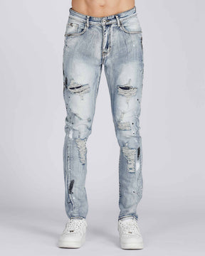 Distressed Blue Jeans with Faded Spray Painted