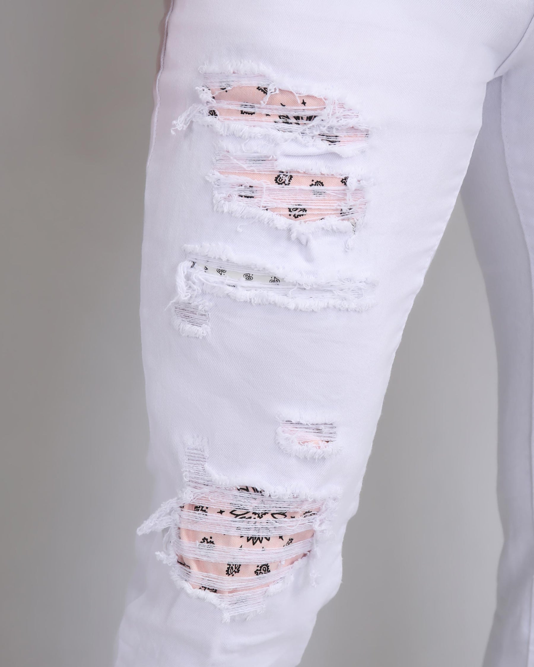 Irregular Ripped White Jeans with Pink Patches