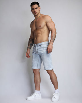 Light Wash Blue Short Jeans with Small Ripped
