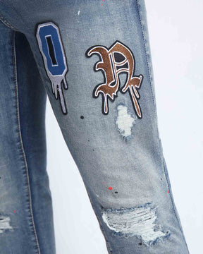 Slim Fit Blue Ripped Jeans with Patches