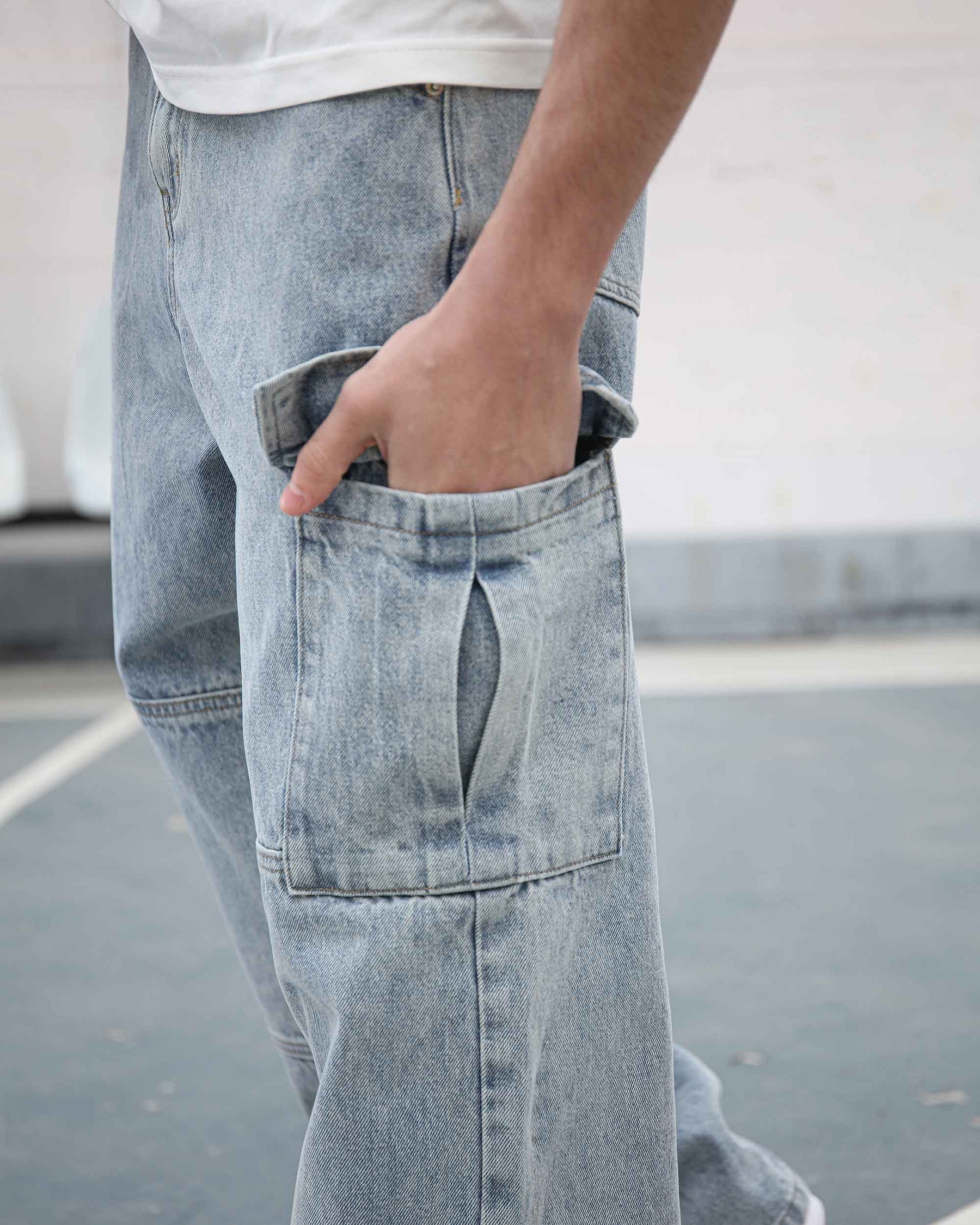 Workwear Blue Loose Jeans with Large Pockets