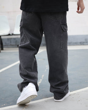 Cargo Black Loose Jeans with Large Pockets