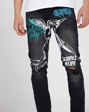 Black Slim Fit Jeans with Graffiti