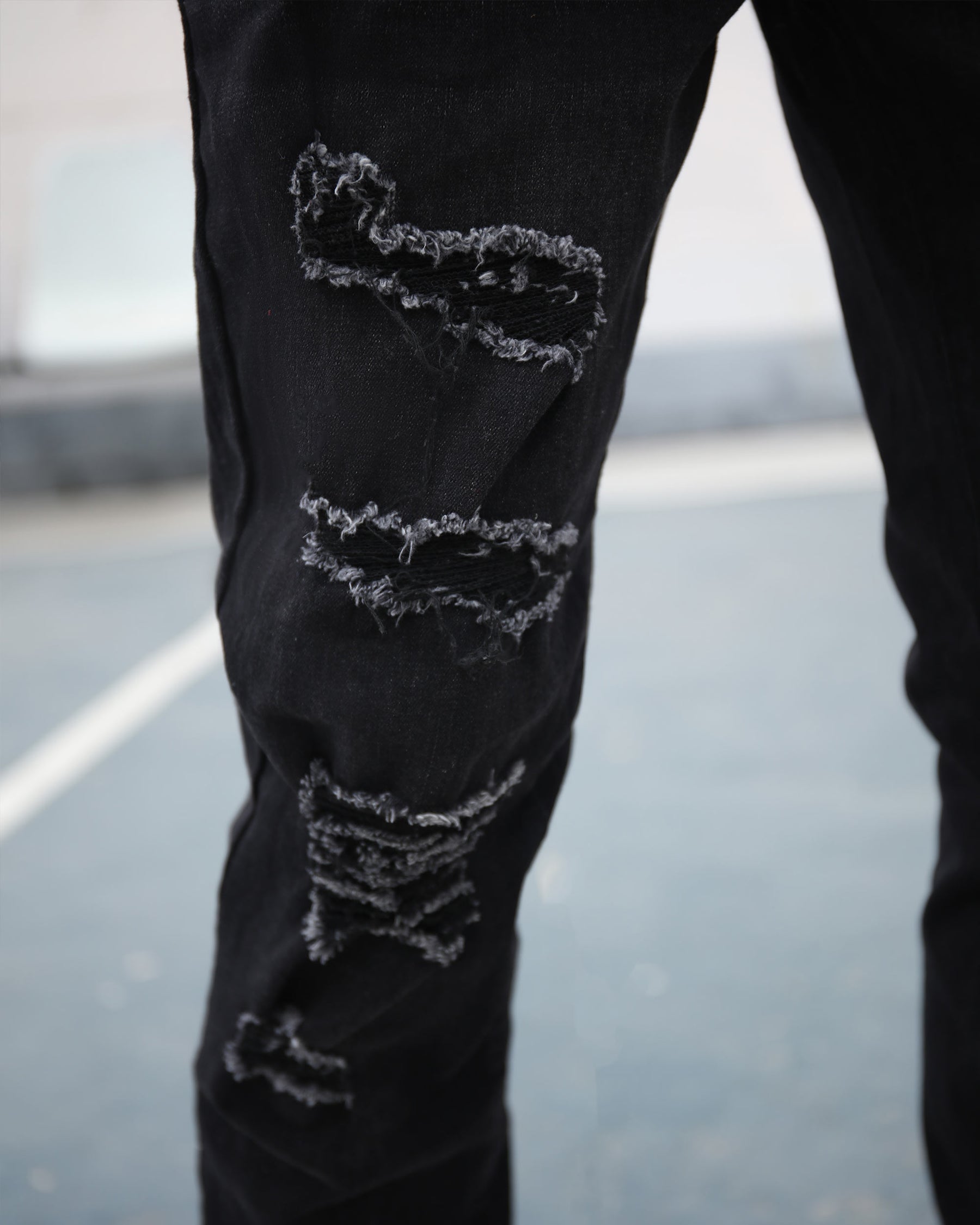 Black Graffiti Letters Ripped Slim-fit Jeans