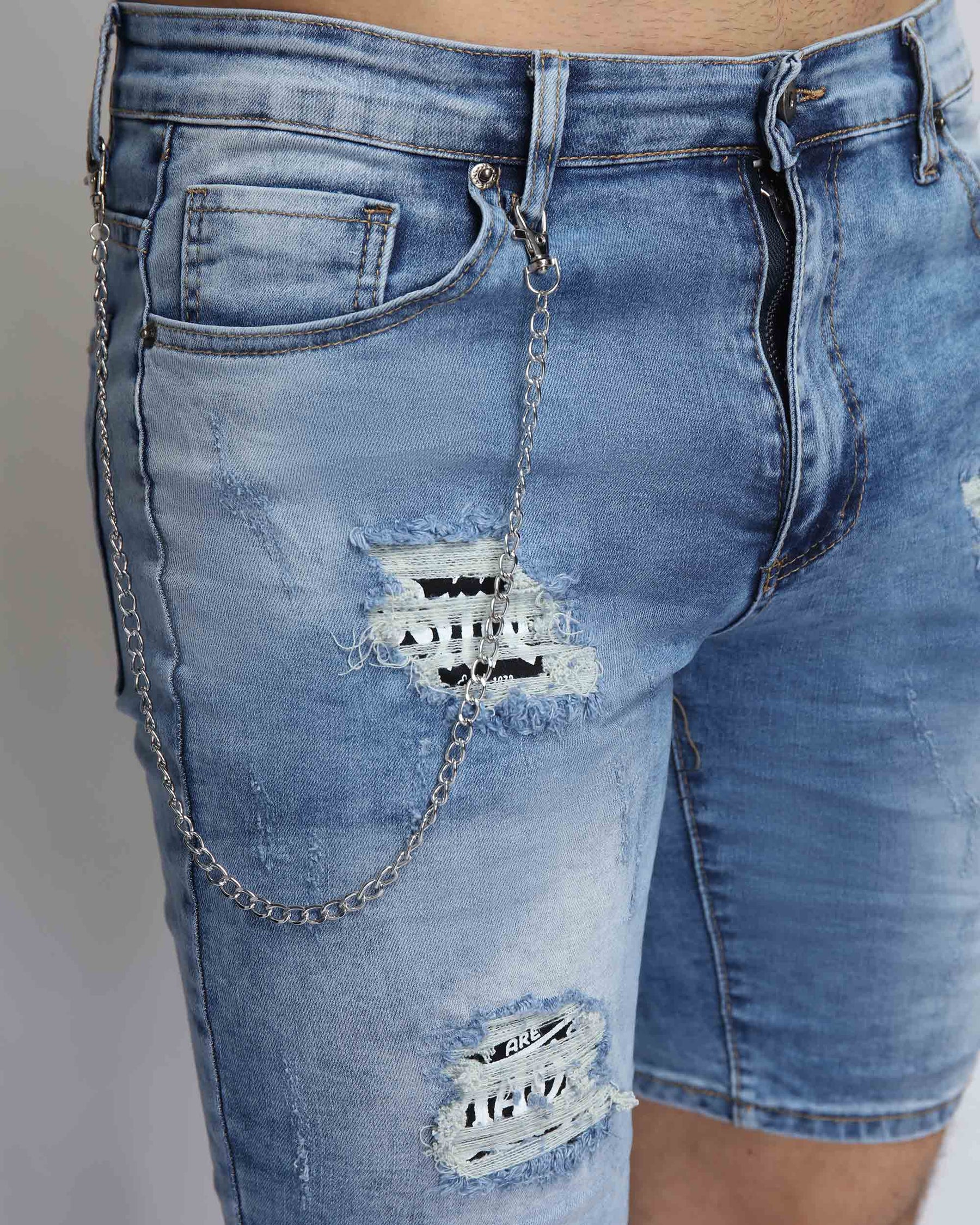 Summer Blue Denim Shorts with Large Ripped