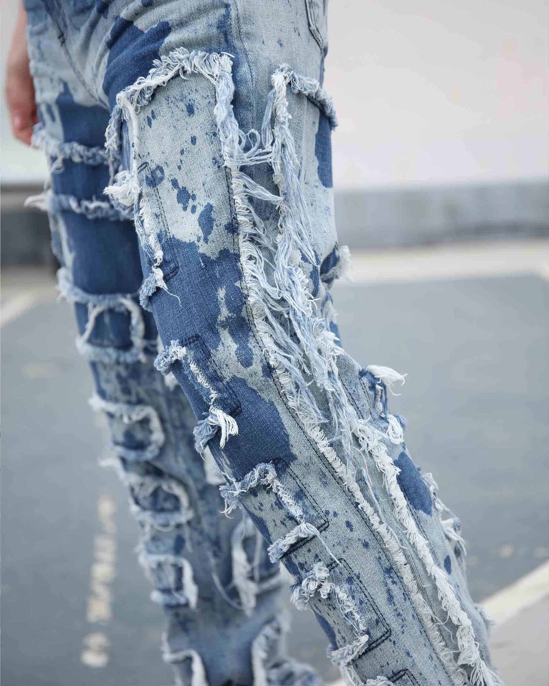 Tie-Dye Flared Jeans with Fringe Detailing