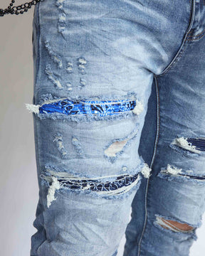 Cashew Blossom Patch Blue Ripped Jeans