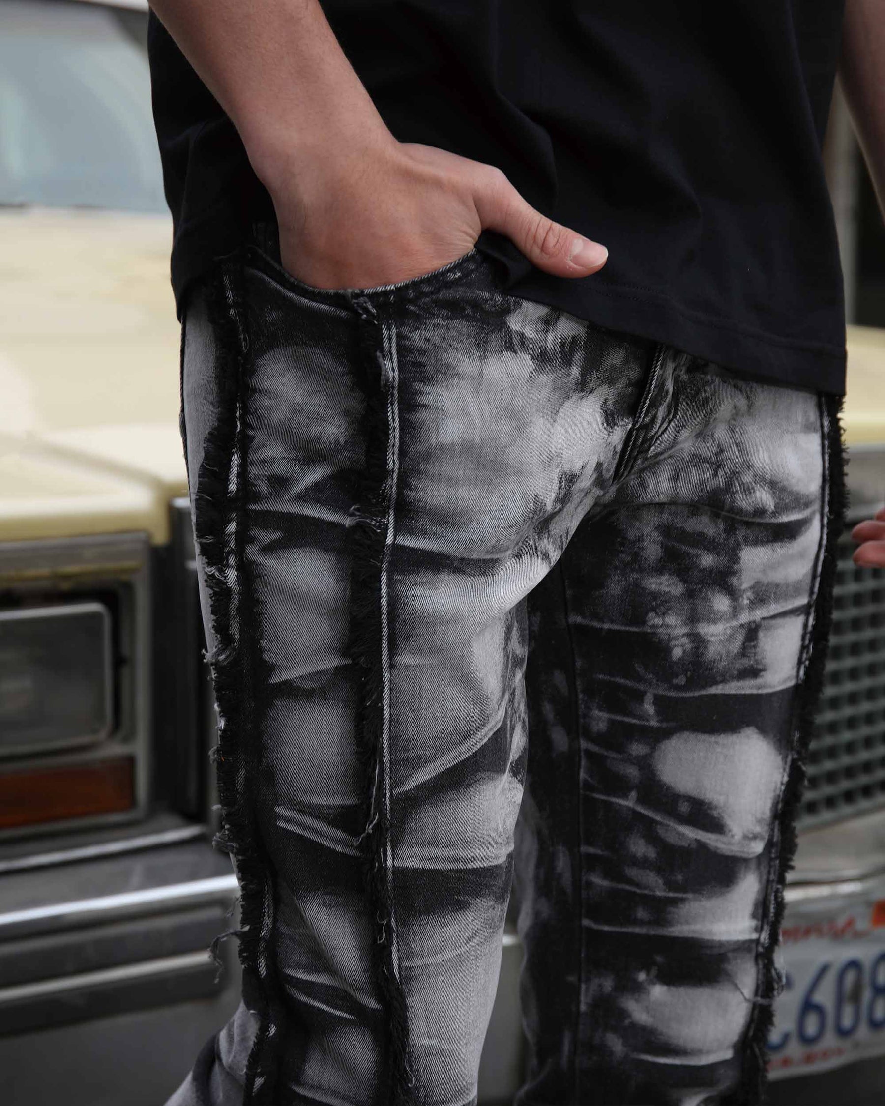 Vintage Black Flared Jeans with Tassel Detailing