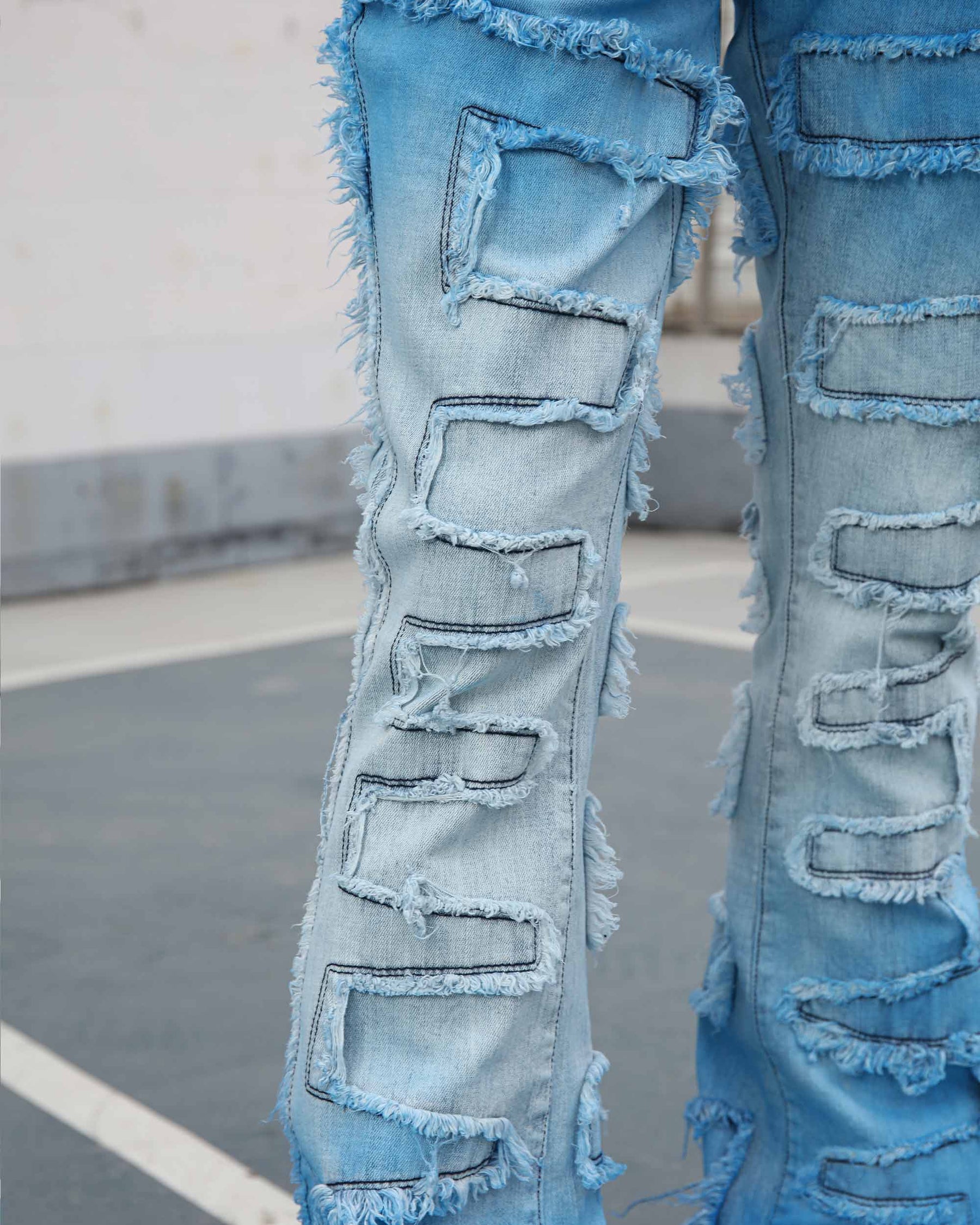 Flare Jeans in Gradient Blue with Fringe