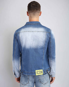 Distressed Denim Jacket with 'ICON' Patch