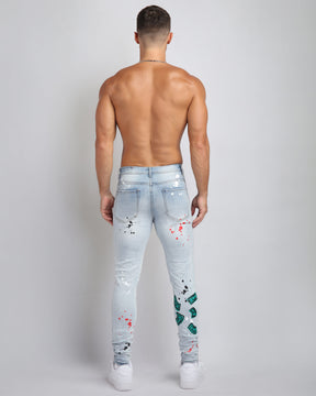 Anime-Inspired Style Light Wash Ripped Blue Jeans