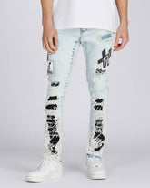 Distressed Blue Jeans with Faded Spray Painted Design