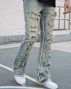 Casual Flared Jeans with Fringe Detailing