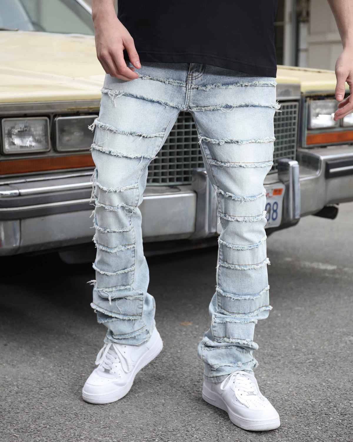 Light Wash Blue Layered and Ripped Baggy Jeans