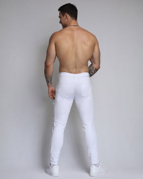 White Ripped Jeans with Dimond Patch