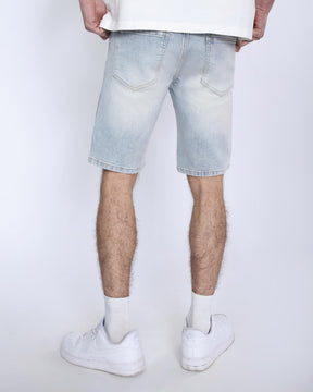 Light Wash Blue Denim Shorts with Letter Print