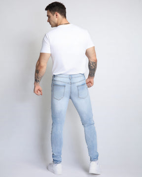 Distressed Blue Ripped Jeans with Exquisite Embroidery