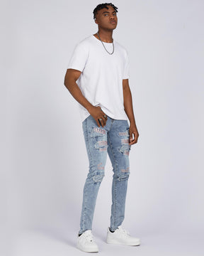 Light Wash Blue Rip & Repair Jeans with Embroidered