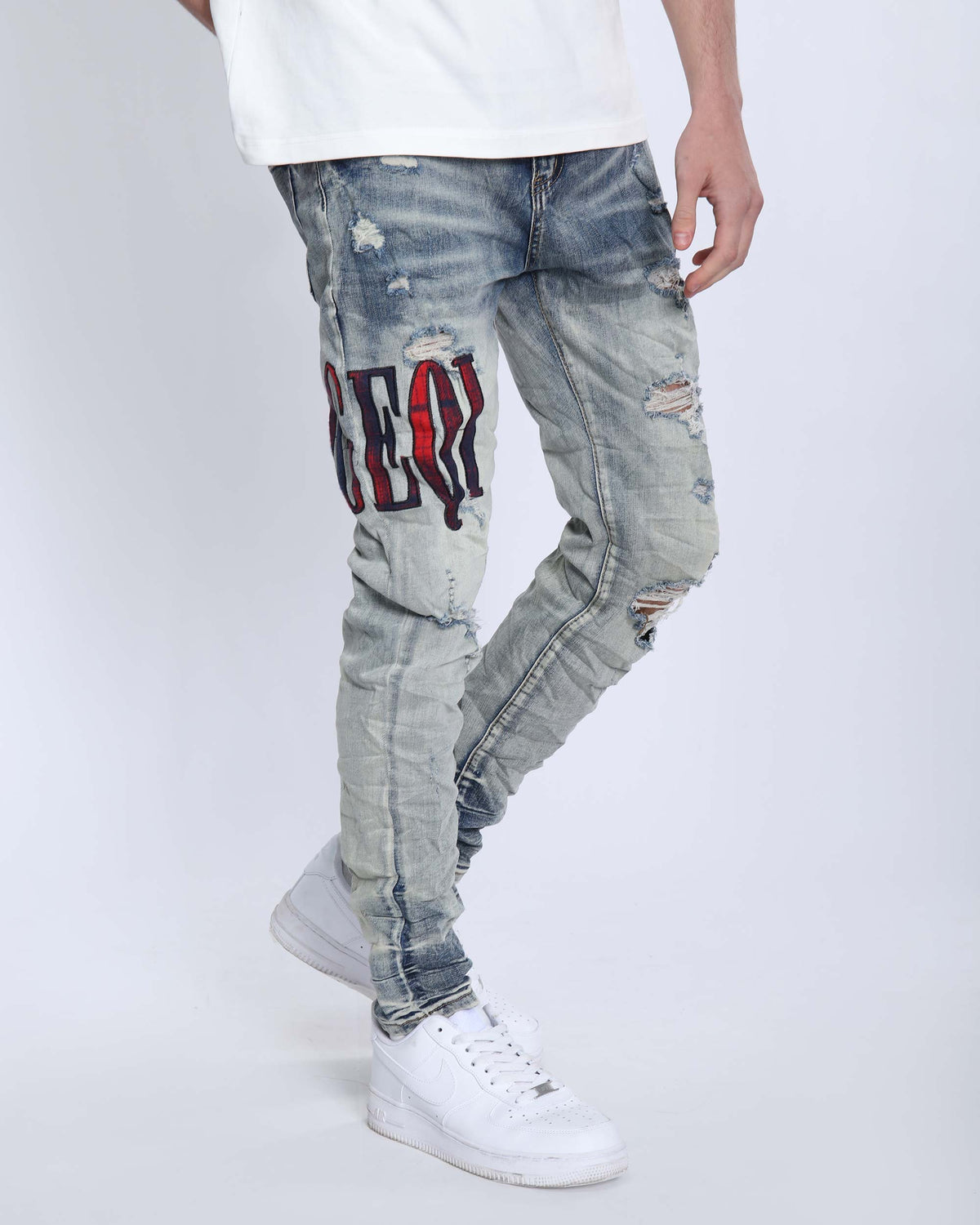 LOGEQI Light Washed Ripped Jeans-Mexico Local Delivery