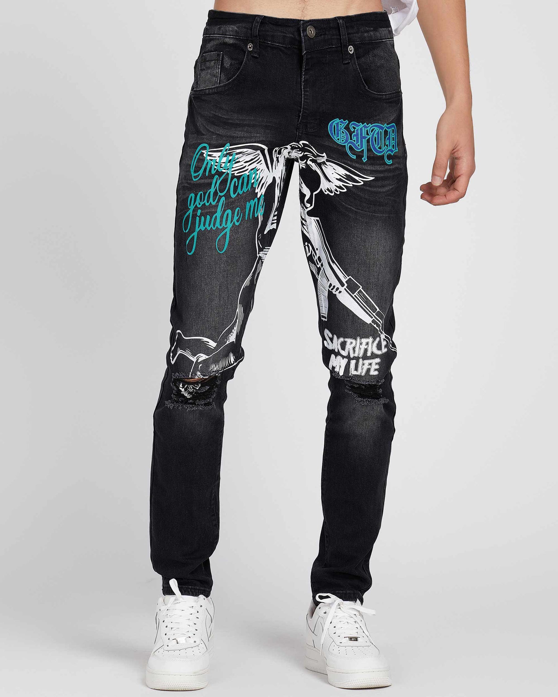 Black Slim Fit Jeans with Graffiti