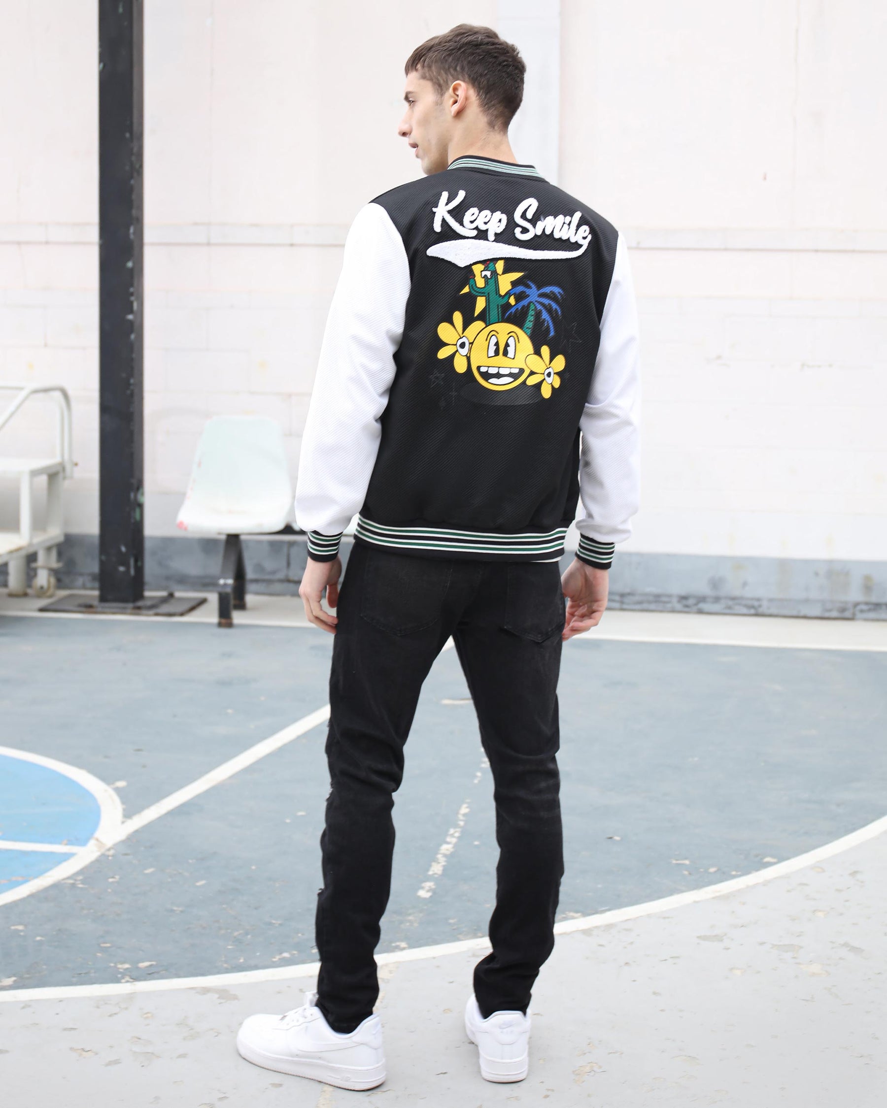 Black Graffiti Letters Ripped Slim-fit Jeans