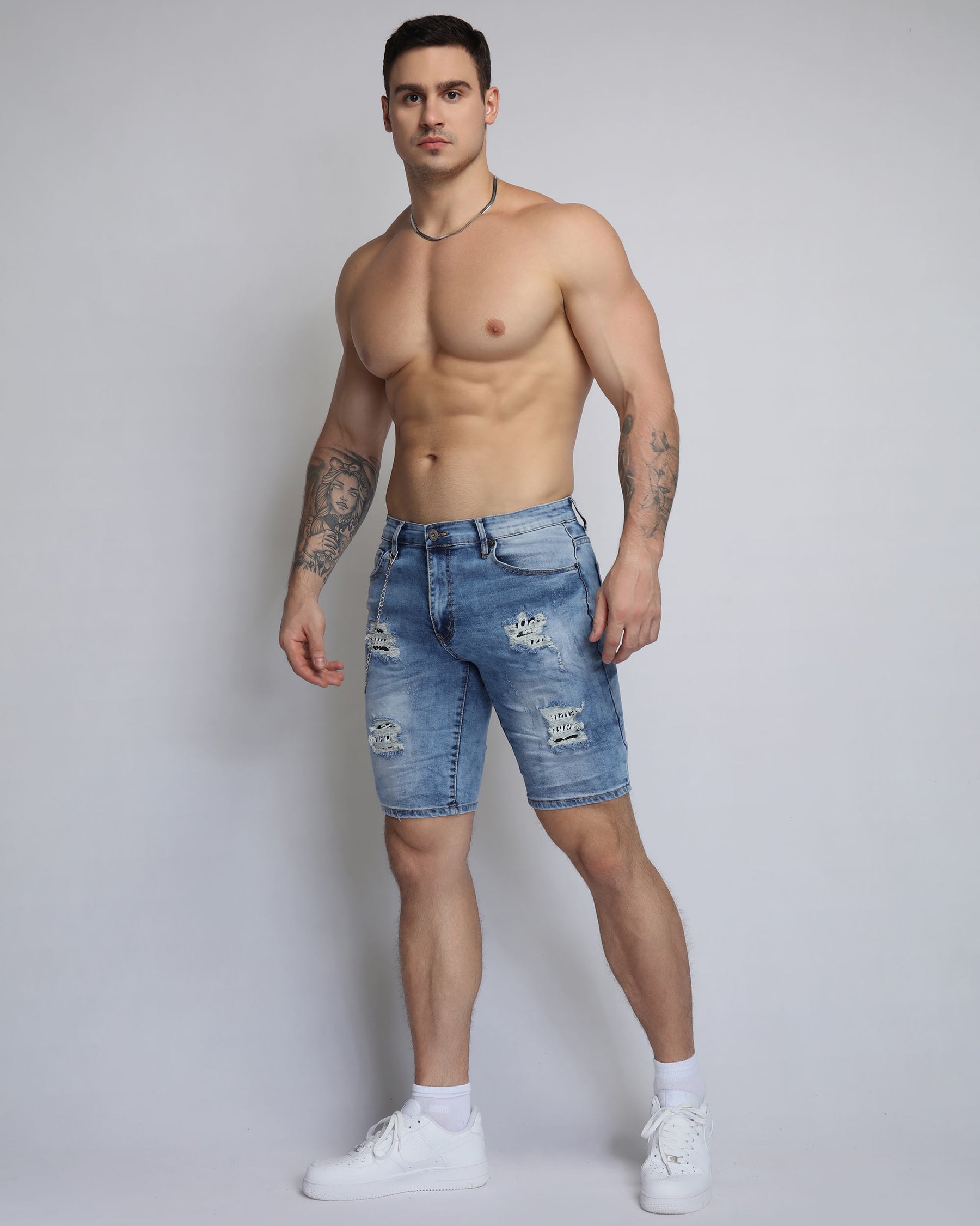 Summer Blue Denim Shorts with Large Ripped