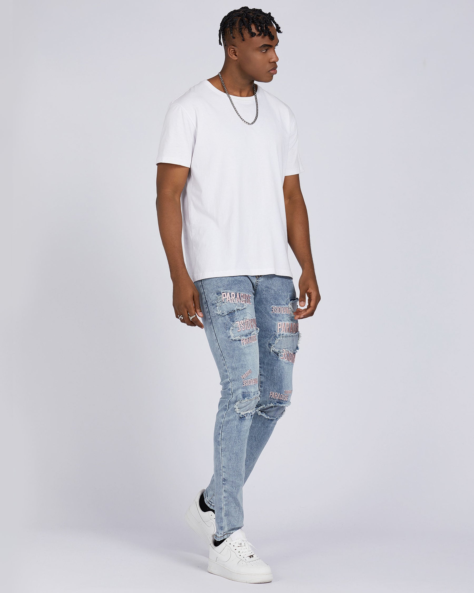 Light Wash Blue Rip & Repair Jeans with Embroidered