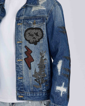 Blue Denim Jacket with Gradient Wash and Embroidery