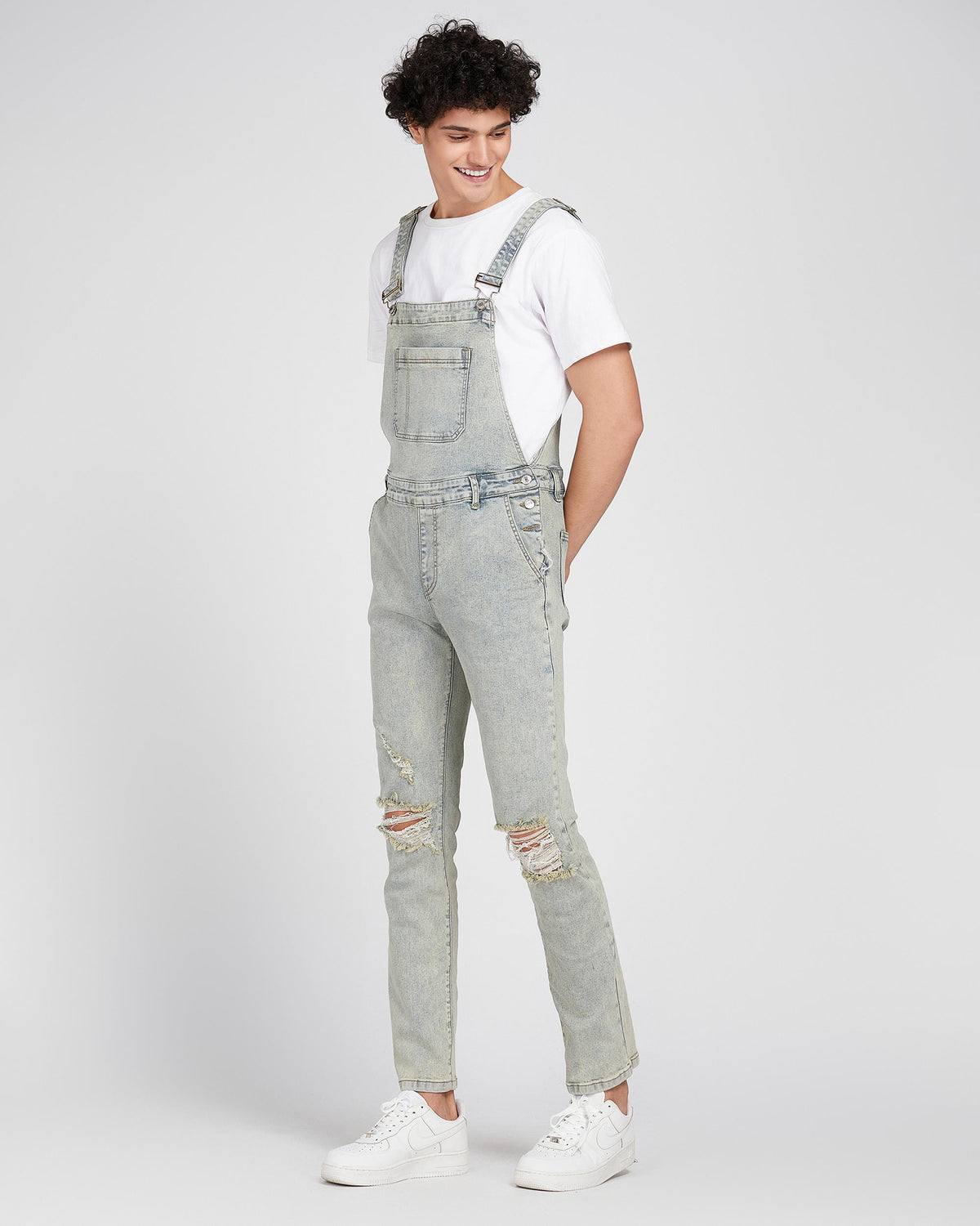 Classic Ripped & Distressed Denim Overalls