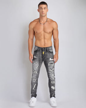 Spray Paint Distressed Black Jeans with Graffiti Ripped