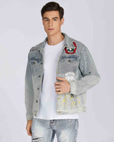 Distressed Blue Denim Jacket with Art Painted