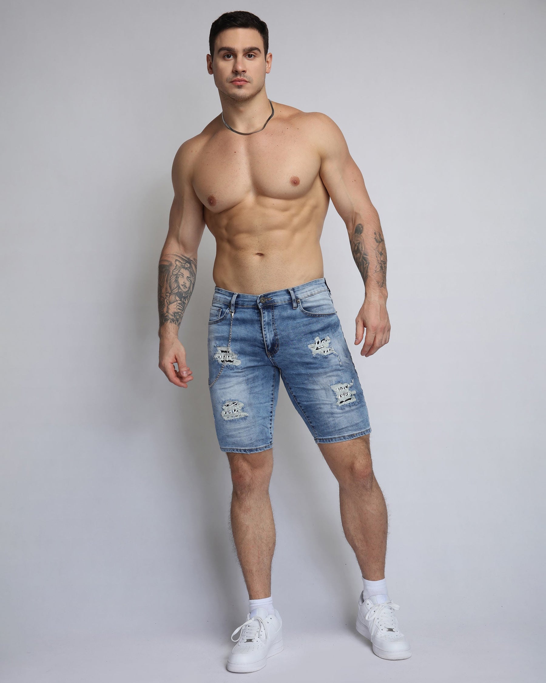 Summer Blue Denim Shorts with Large Ripped