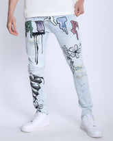 Light Washed Blue Ripped Jeans with Comic Painted