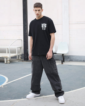 Cargo Black Loose Jeans with Large Pockets