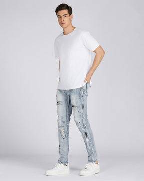 Distressed Blue Jeans with Faded Spray Painted